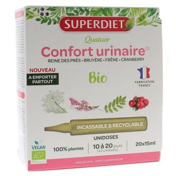 Quatuor Confort urinaire bio Superdiet - boîte de 20 unidoses de 15ml