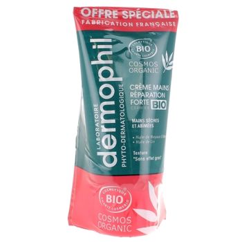 Crème mains réparation forte bio Dermophil Indien - lot de 2 tubes de 75 ml