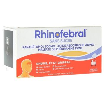 Rhinofebral états grippaux sans sucre poudre pour solution buvable - boîte de 8 sachets