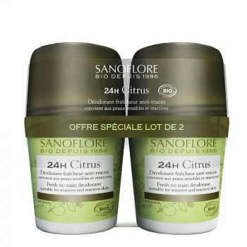 Déodorant Vent de citrus efficacité 24H bio Sanoflore - lot de 2 roll-on de 50 ml