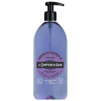 Savon de marseille liquide olive & lavande Le comptoir du Bain - flacon-pompe de 1 L