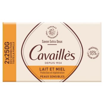 Savon extra doux lait et miel Rogé Cavaillès - lot de 2 pains de 250 g