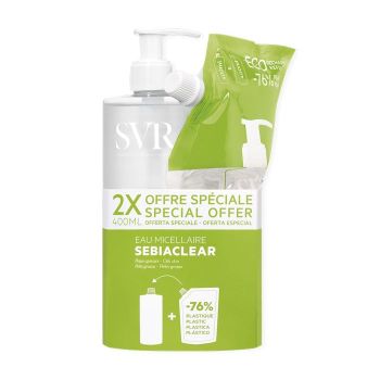 Sebiaclear Eau micellaire SVR - lot d'un flacon de 400 ml + une recharge de 400ml