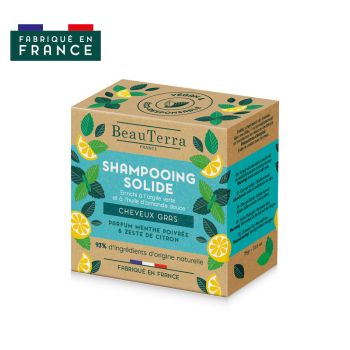 Shampoing solide cheveux gras parfum menthe et citron BeauTerra - Shampoing de 75g