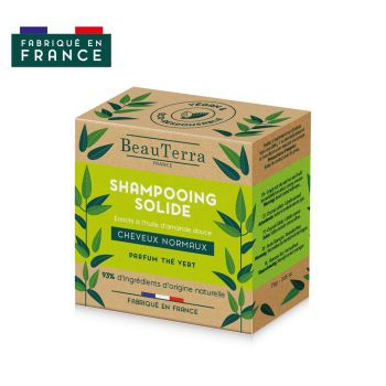 Shampoing solide cheveux normaux parfum thé vert BeauTerra - Shampoing de 75 g