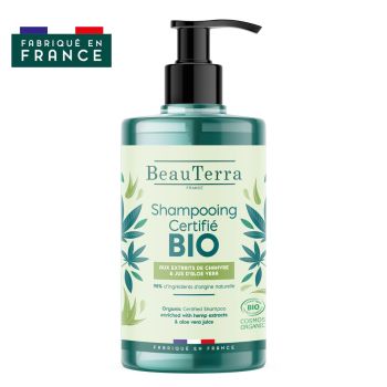 Shampooing bio aux extraits de chanvre et jus d'aloe vera Beauterra - flacon pompe de 750ml