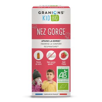 Sirop nez et gorge kid bio goût fraise Granions - flacon de 125g