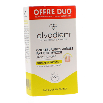 Soin assainissant ongles jaunes, abîmés, fragilisés par une mycose Alvadiem - lot de 2 tubes pinceaux de 10ml