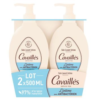 Soin toilette intime avec anti-bactérien Rogé Cavaillès - lot de 2 flacons-pompe de 500 ml