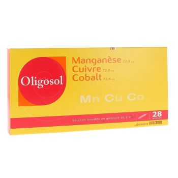 Solution buvable Manganèse Cuivre Cobalt Oligosol - 28 ampoules de 2ml