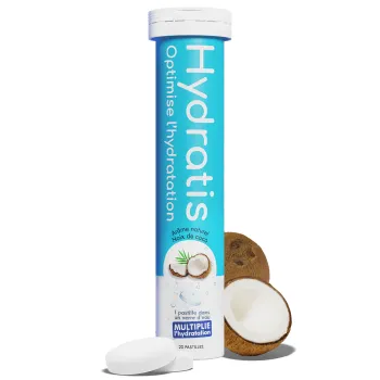 Solution d'hydratation goût noix de coco Hydratis - tube de 20 pastilles effervescentes