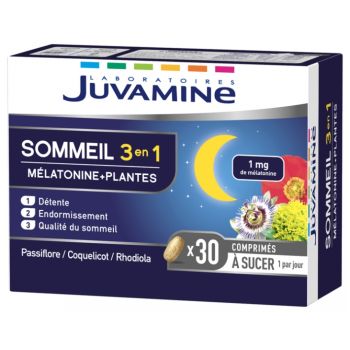 Sommeil 3en1 mélatonine + plantes Juvamine - boîte de 30 comprimés à sucer