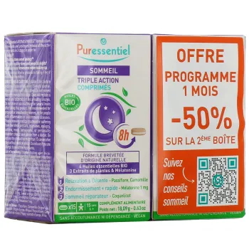 Sommeil Triple action Puressentiel - lot de 2 pots de 15 comprimés