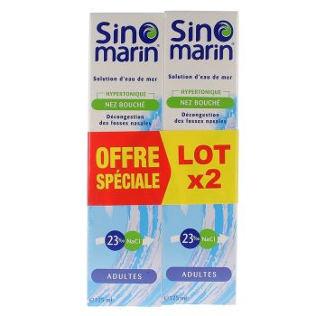 Spray nasal solution d'eau de mer hypertonique nez bouché Sinomarin - lot de deux sprays de 125ml