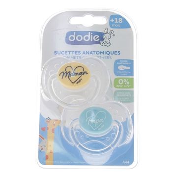 Sucettes anatomiques 18 mois et + Dodie - lot de 2 sucettes