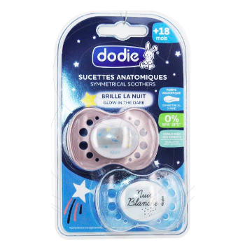 Sucette anatomique nuit +18 mois Dodie - lot de 2 sucettes