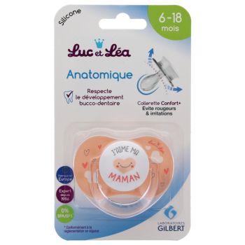 Sucette "J'aime ma maman" silicone anatomique 6 à 18 mois Luc et Léa - 1 sucette