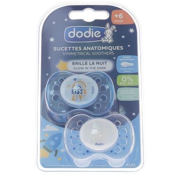 Sucettes anatomiques +6 mois spéciales nuit Dodie - lot de 2 sucettes