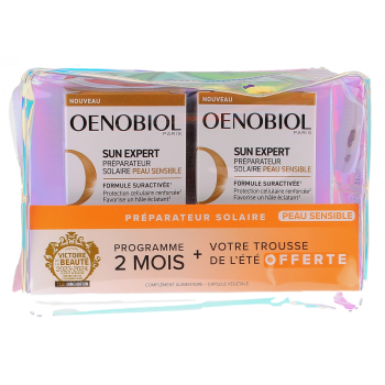 Sun Expert préparateur solaire peau sensible Oenobiol - 2 pots de 30 capsules + trousse offerte