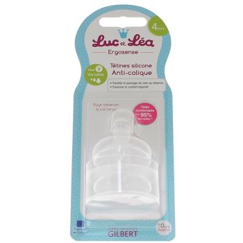 Tétines silicone anti-colique 4 mois + débit variable Luc et Léa - 2 tétines