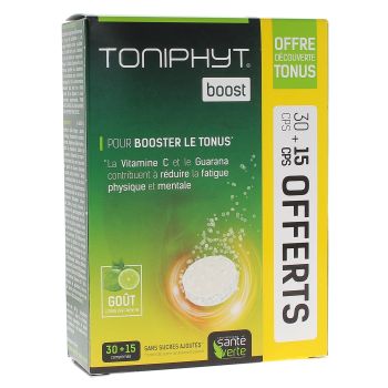 Toniphyt boost goût citron vert menthe Santé verte - 30 comprimés effervescents + 15 gratuits