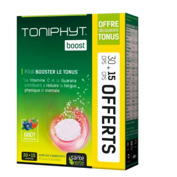 Toniphyt boost goût fruits rouges Santé verte - 30 comprimés effervescents + 15 gratuits