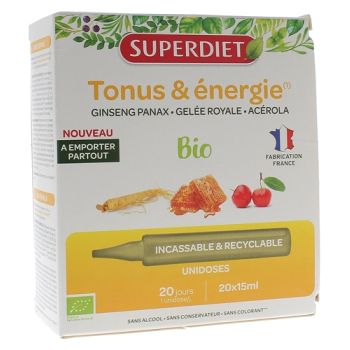 Tonus & énergie bio Superdiet - boîte de 20 unidoses de 15ml