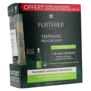 Triphasic Progressive anti-chute René Furterer - boite de 8 flaconnettes + shampooing 100ml offert