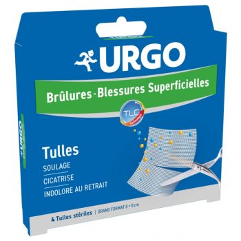 Tulles stériles brûlures et blessures superficielles Urgo - boîte de 4 tulles 8x8 cm