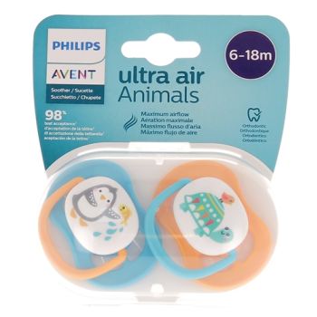 Ultra Air Animals Sucettes orthodontiques 6-18 mois Avent Philips - lot de 2 sucettes