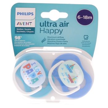 Ultra Air Happy Sucettes orthodontiques 6-18 mois Philips Avent - lot de 2 sucettes