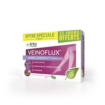 Veinoflux Jambes légères et toniques Arkopharma - boîte de 60 gélules - offre spéciale 15 jours offerts