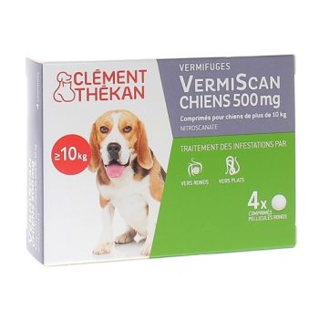 VermiScan chiens 500 mg Clément thékan - 4 comprimés pelliculés ronds