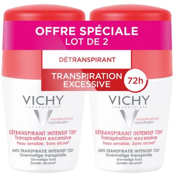 Détranspirant intensif 72h transpiration excessive Vichy - lot de 2 roll-on bille de 50 ml