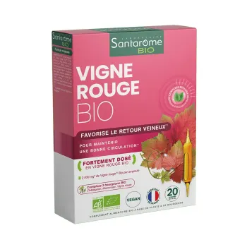 Vigne rouge bio favorise le retour veineux Santarome - boite de 20 ampoules