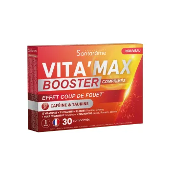 Vita'Max Booster comprimés caféine & taurine Santarome - boite de 30 comprimés