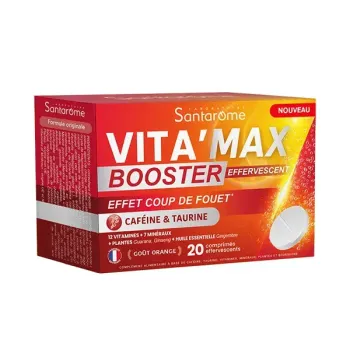 Vita'Max Booster effervescent caféine & taurine Santarome - boite de 20 comprimés effervescents