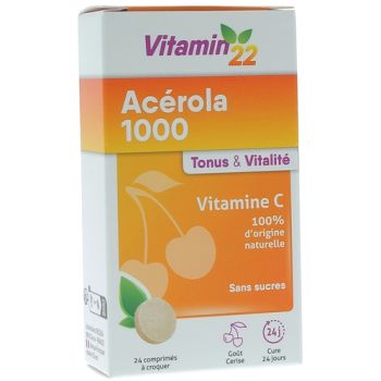 Vitamin'22 Acérola 1000 vitamine C Ineldea - boîte de 24 comprimés à croquer