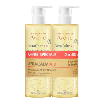 XeraCalm A.D Huile lavante relipidante Avène - lot de 2 flacons-pompe de 400ml