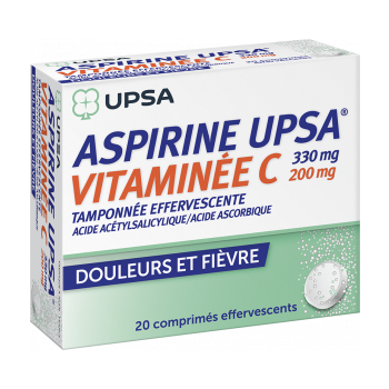 Aspirine UPSA vitaminée C tamponnée effervescente - boîte de 20 comprimés effervescents