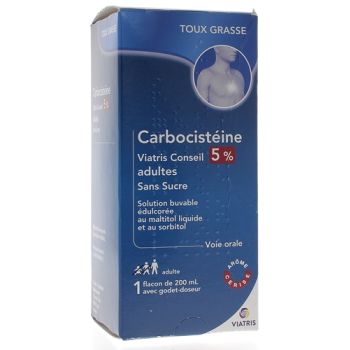 Carbocistéine Mylan 5% Dès 15 ans; Adultes - flacon de 200 ml