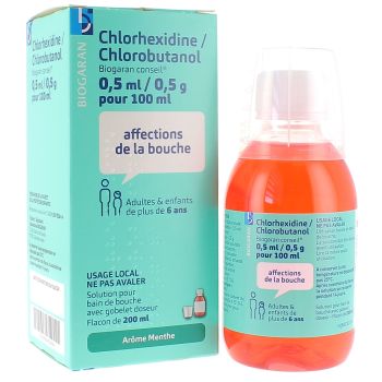 Chlorhexidine Chlorobutanol Biogaran bain de bouche - flacon de 200 ml