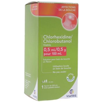 Chlorhexidine Chlorobutanol Mylan 0,5ml/0,5g solution pour bain de bouche - flacon de 200ml