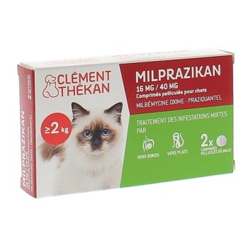 Milprazikan 16 mg / 40 mg comprimé pelliculé pour chats Clément Thékan - boite de 2 comprimés