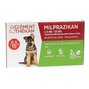 Milprazikan 2,5 mg / 25 mg comprimé pelliculé pour petits chiens Clément Thékan - boite de 2 comprimés péliculés