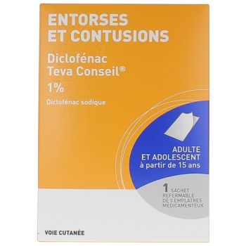 Diclofénac 1% emplâtre médicamenteux - boite de 5 emplâtres