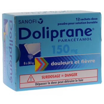 Doliprane 150 mg poudre pour solution buvable - boîte de 12 sachet-doses