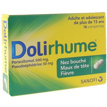 Dolirhume Paracétamol et pseudoéphédrine 500mg/30mg comprimé - boîte de 16 comprimés