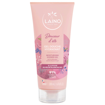 Gel douche hydratant à la pulpe de pêche blanche BIO Laino - tube de 200 ml