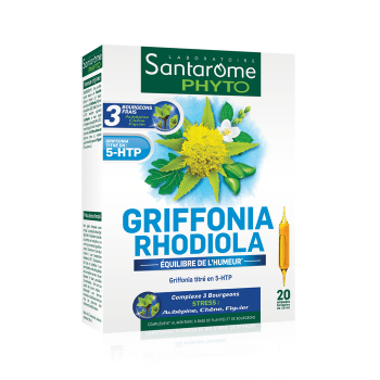 Griffonia rhodiola bio équilibre de l'humeur Santarome - boite de 20 ampoules